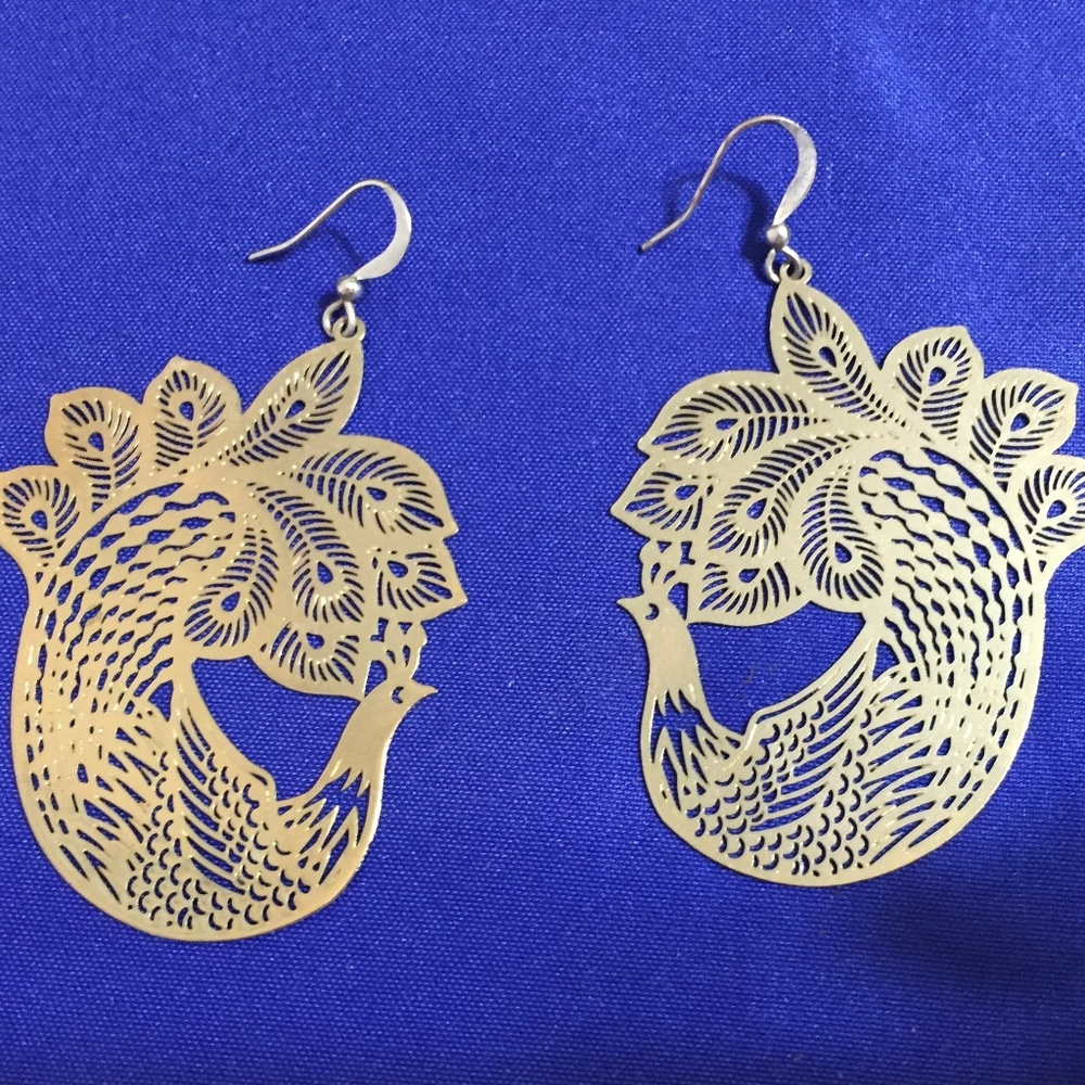 Gold Peacock Earrings